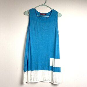 Krimson Klover Tunic Top Blue Short Sleeve Long Layered Lightweight Size Large